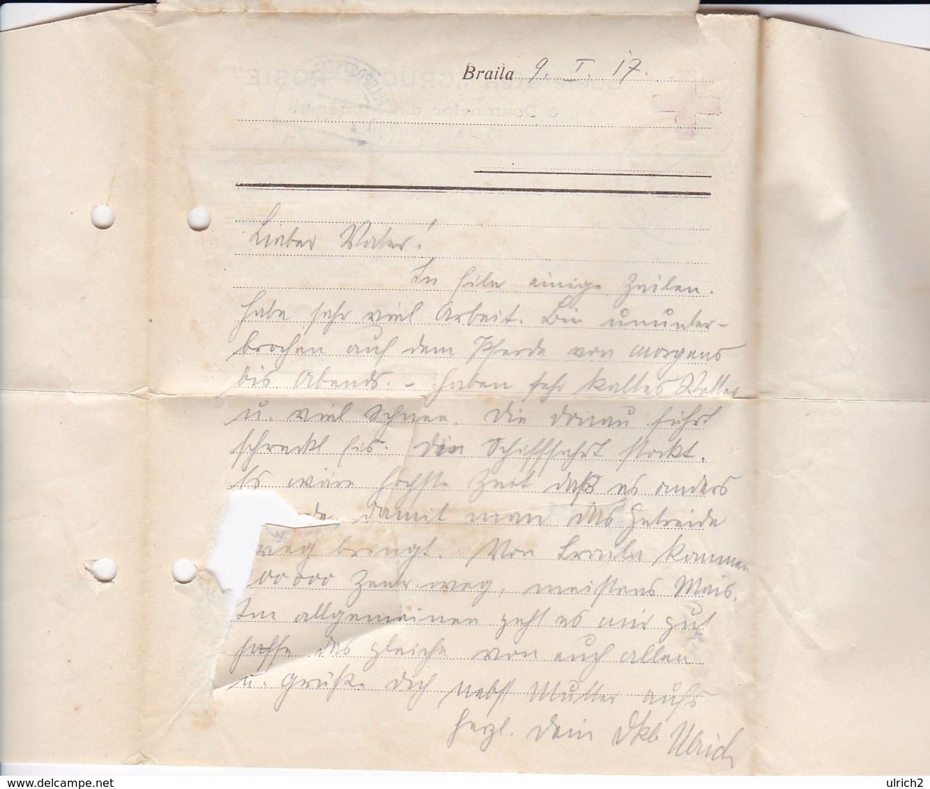 Feldpost Societatea Crucea Rosie - Braila - Bayr. Feldlazarett 10 B. Türk. A.K. - Stempel Feldlazarett 5 - 1917 (44463) - Covers & Documents