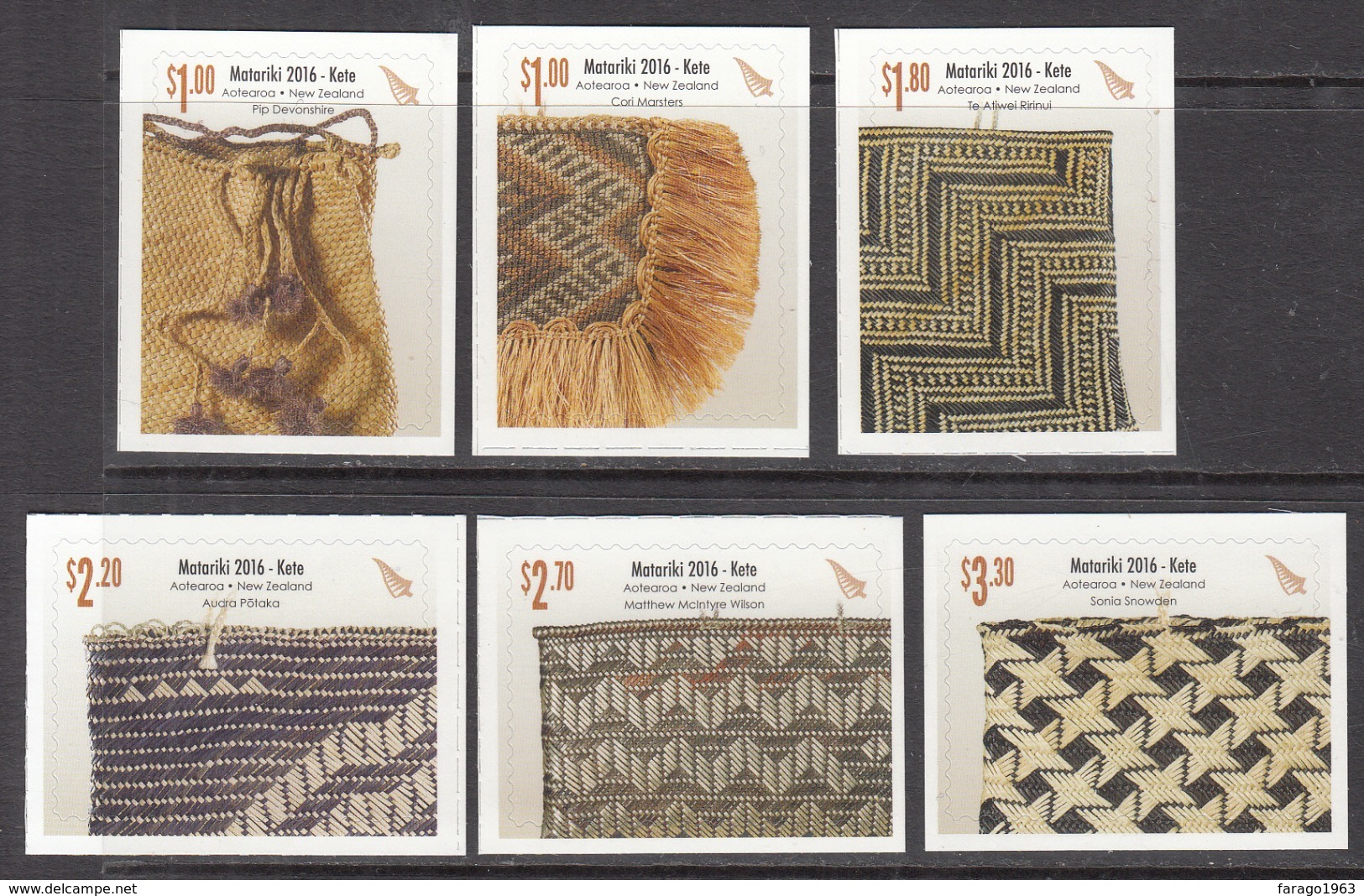 2015 New Zealand Weaving Handicrafts Self Adhesives  Complete Set Of 6  MNH @ 70% Face Value - Unused Stamps