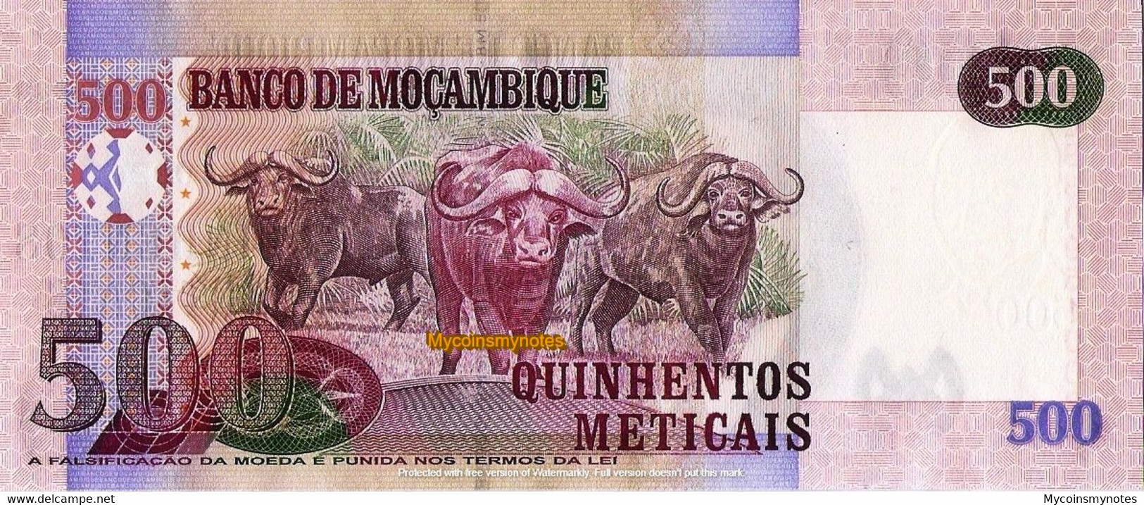 MOZAMBIQUE 500 Meticais, 2017, P153b, UNC, "Wild Water Buffalo" - Mozambique