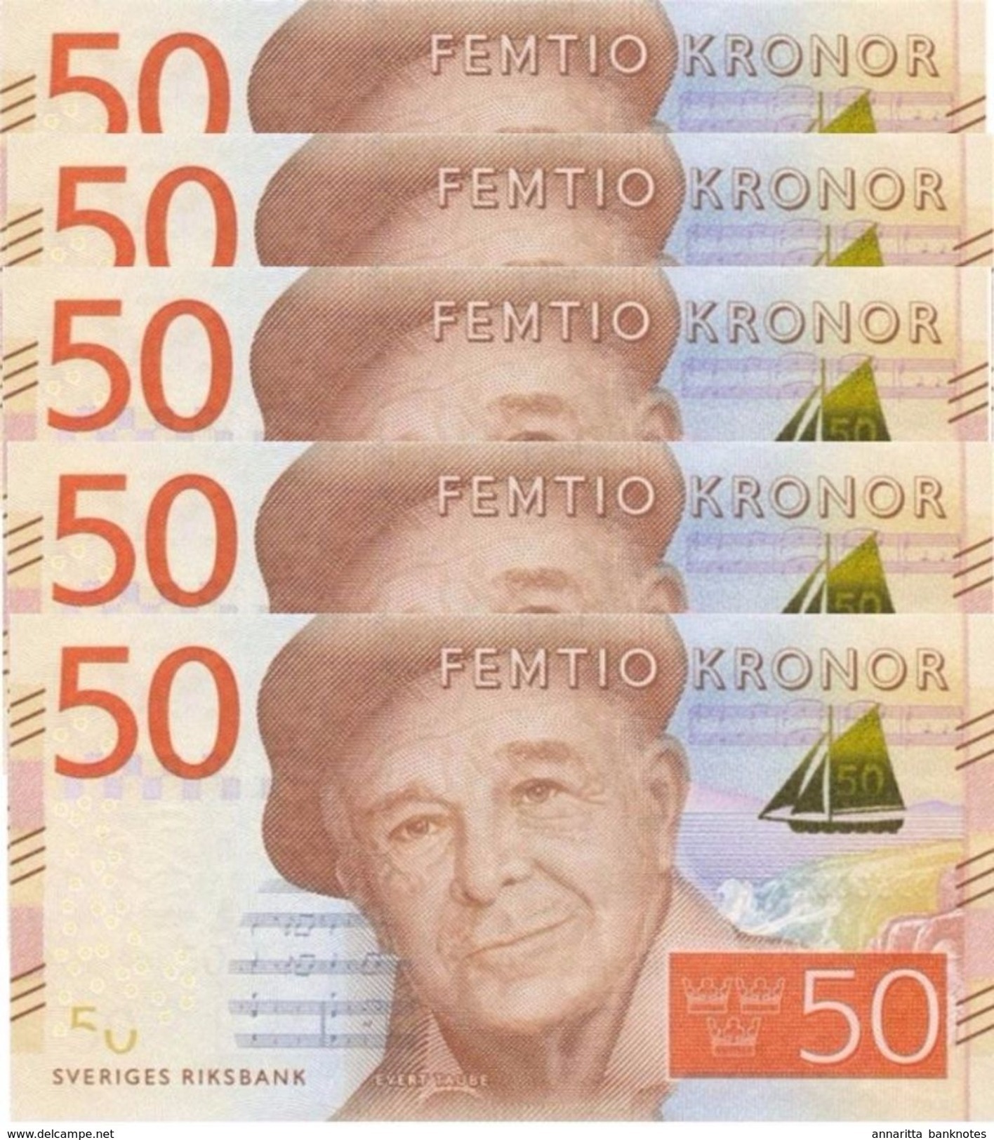 SWEDEN 50 KORONOR ND (2015) P-70 UNC 5 PCS [ SE70 ] - Sweden