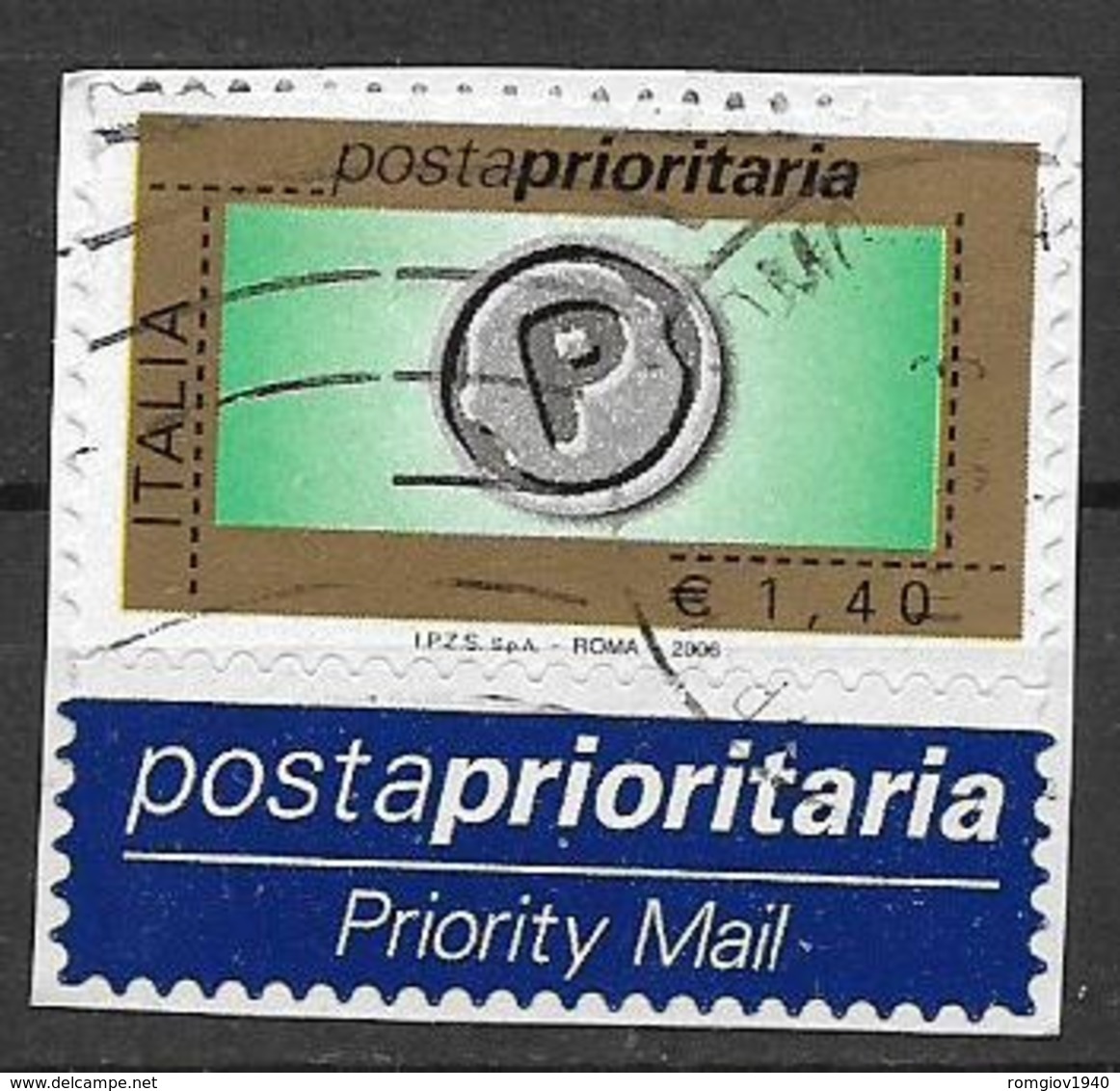 ITALIA 2006  POSTA PRIORITARIA SASS. 2894  USATO VF CON APPENDICE  SU FRAMMENTO - 2001-10: Usati