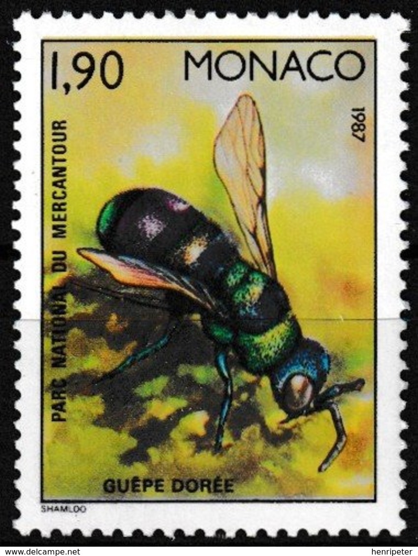 Timbre-poste Gommé Neuf** - Faune Insectes Du Parc National Du Mercantour Guêpe Dorée - N° 1568 (Yvert) - Monaco 1987 - Ungebraucht