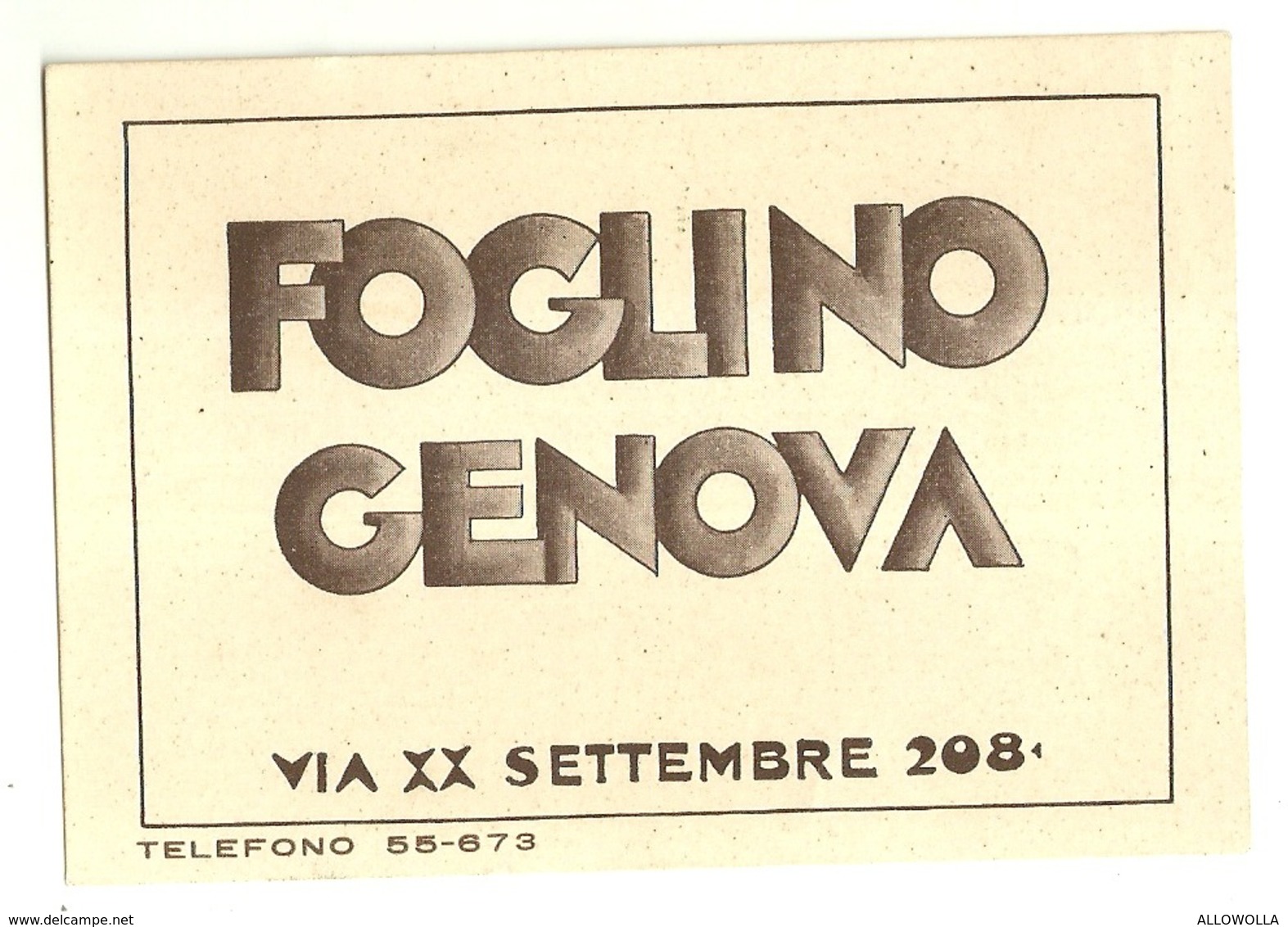 5634 "FOGLINO-GENOVA-VIA XX SETTEMBRE 208"BUSTINA ORIGINALE - Altri & Non Classificati