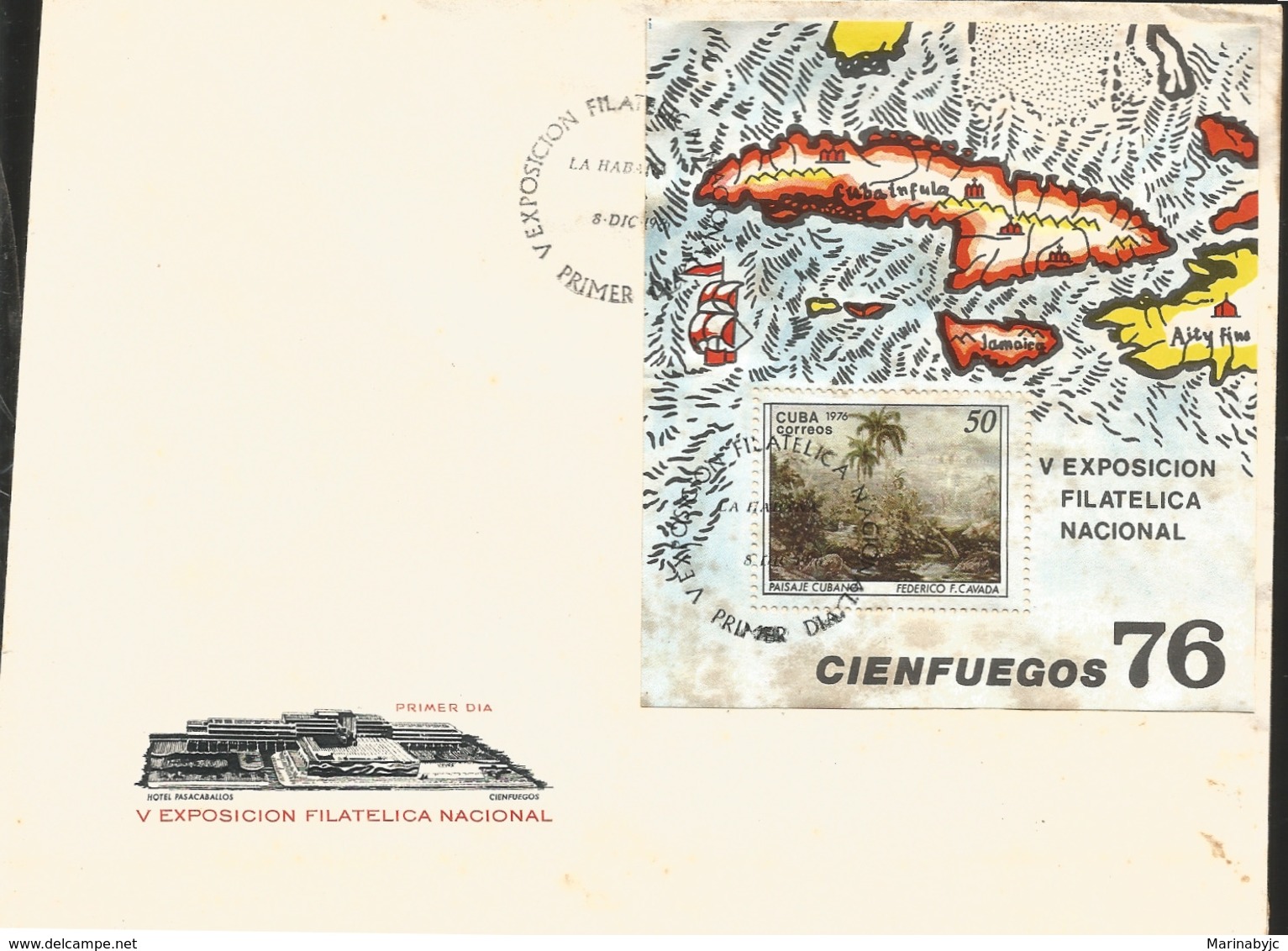 J) 1976 CARIBE, V NATIONAL PHILATELIC EXHIBITION, CIENFUEGOS, FEDERICO F CAVADA, LANDSCAPE, MAPS, FDC - Otros & Sin Clasificación