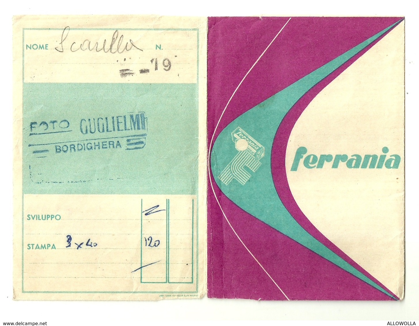 5637 "PORTANEGATIVI FOTOGRAFICI-FERRANIA-FOTO GUGLIELMI-BORDIGHERA" ORIGINALE - Matériel & Accessoires