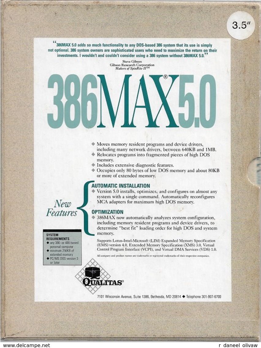 386MAX 5.0 - Gestion De La Mémoire Sous DOS 3 Et Supérieur (en Anglais - 1990, TBE+) - Autres & Non Classés