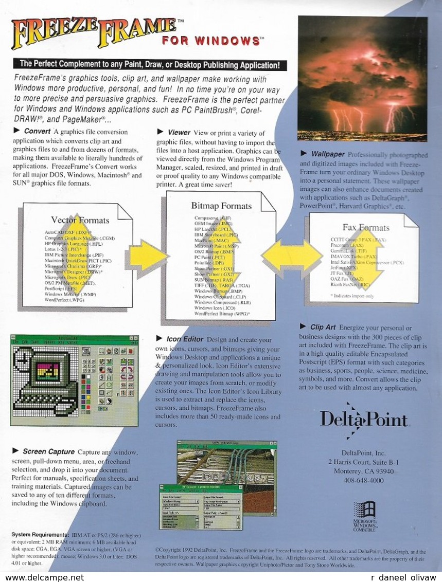 Freeze Frame Pour Windows 3.0 (DOS 4.01 Ou Supérieur), En Anglais (1992, TBE+) - Sonstige & Ohne Zuordnung