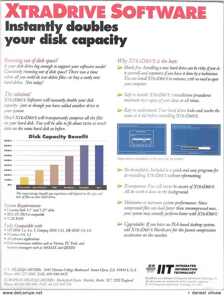 XtraDrive Pour DOS 3, 4 Et 5, Et Windows 3, En Anglais (1992, TBE+) - Autres & Non Classés