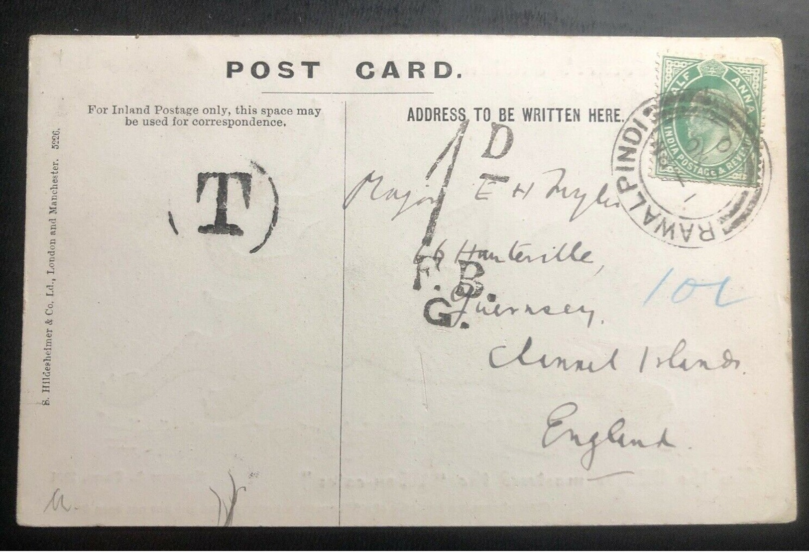 1910 Rawalpindi India Postcard Cover To Guernsey Channel Islands England Man-eat - Other & Unclassified