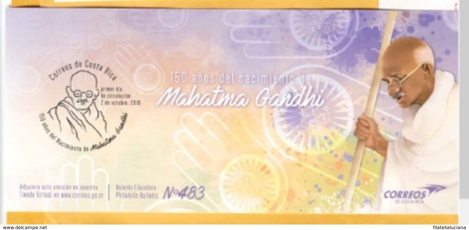 COSTA RICA 150 YEARS BIRTH Of MAHATMA GANDHI PREPAID COVER 2019 - Costa Rica