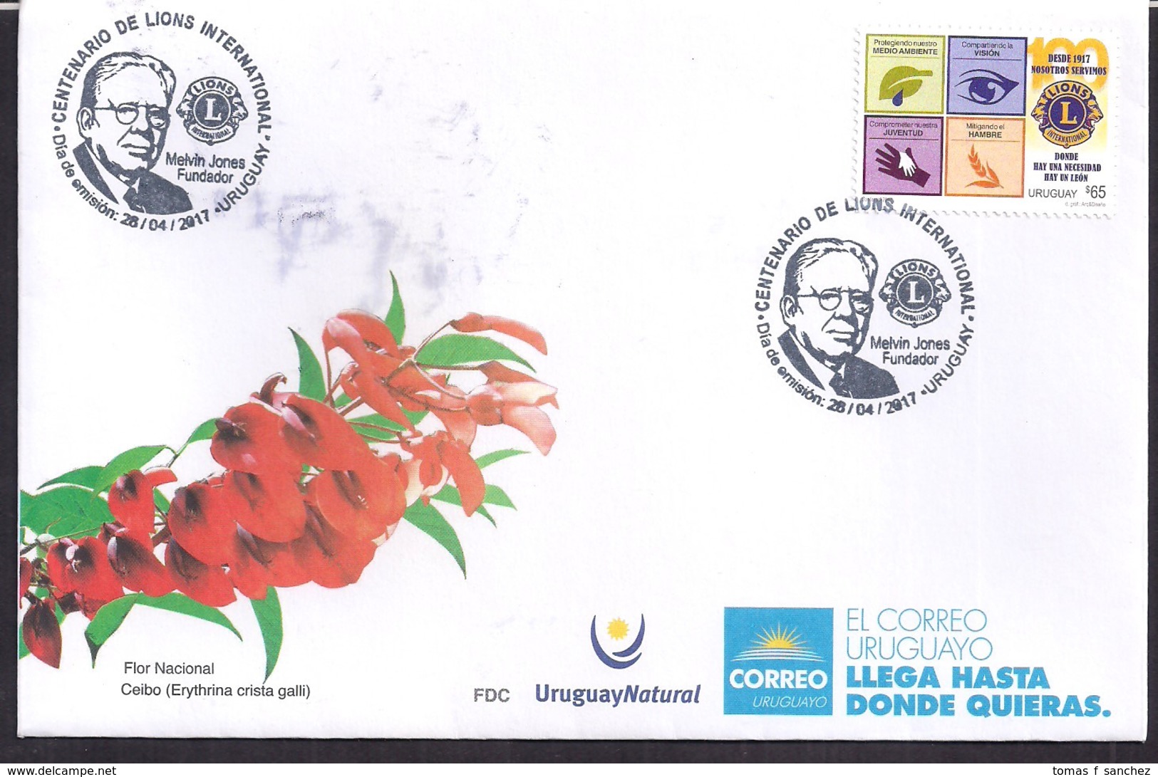 Uruguay - 2017 -  FDC - Centenaire De Lions International - Rotary, Club Leones