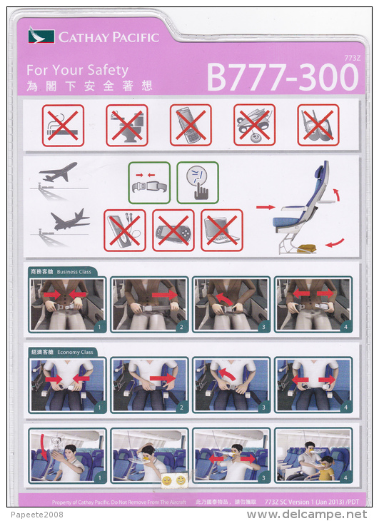 Thailande / Cathay Pacific / Boeing B 777 - 300 / Consignes De Sécurité / Safety Card - Veiligheidskaarten