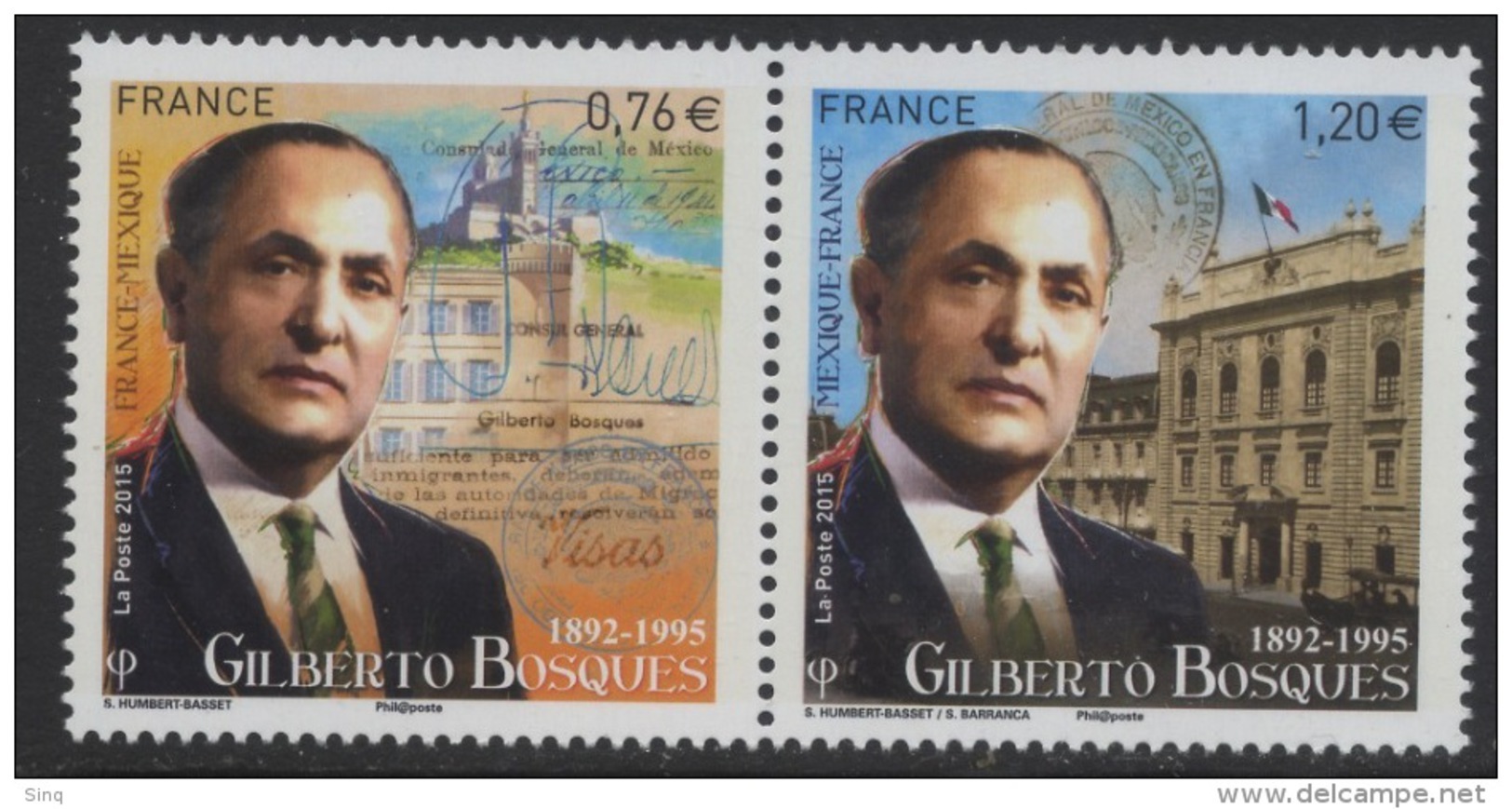 N° 4970 & 4971 Gilberto Bosques Faciale 0,76 + 1,20 € - Unused Stamps