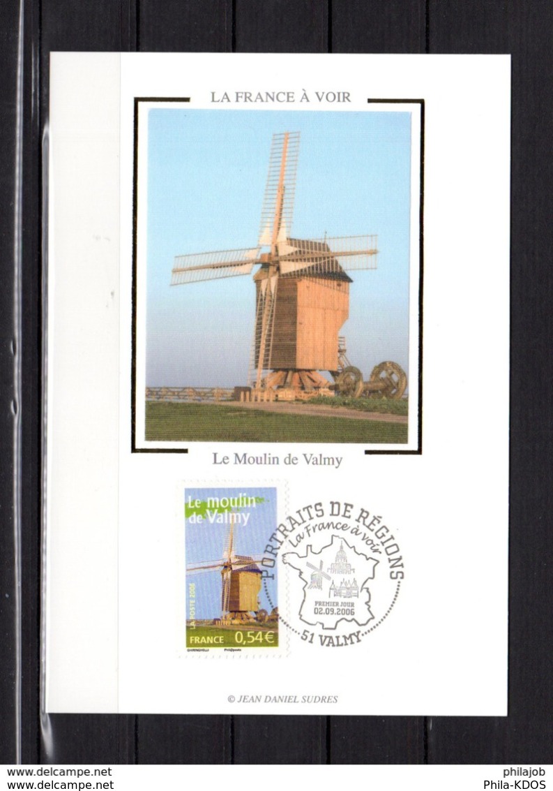 FRANCE 2006 : Carte Maximum En Soie " LA FRANCE A VOIR : LE MOULIN DE VALMY "  N° YT 3949. Parfait état. CM - Moulins