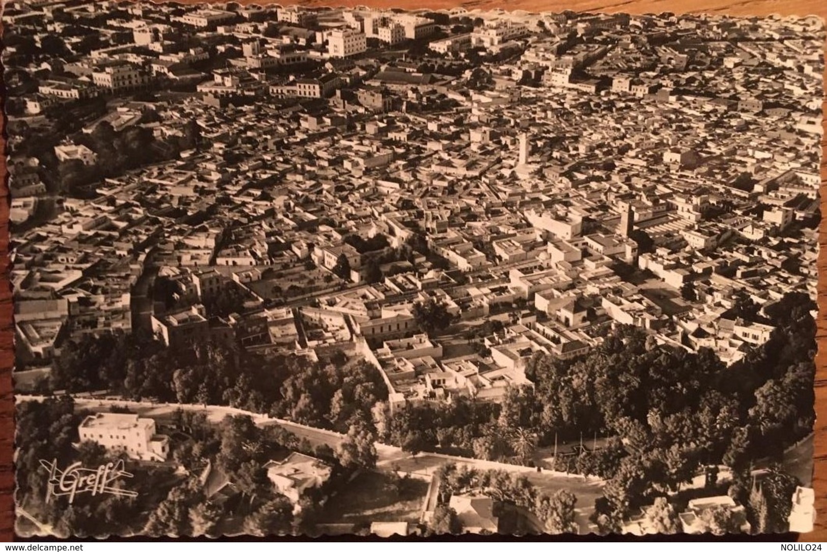 Cpsm, OUJDA (MAROC) Vue Aérienne, Ensemble  De La Ville, Au Premier Plan, Le Cours M.Varnier,1953, Timbre, éd Greff - Altri & Non Classificati