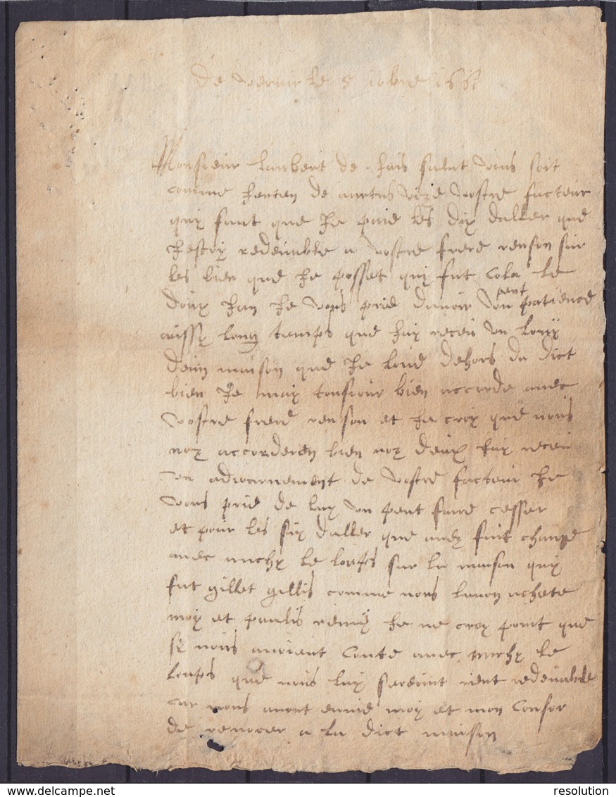 L. Datée 1661 De VERVIERS Pour LIEGE - Man. "Luttich" & "port" (port Payé Au Messager - 1/2 Port ?) - 1621-1713 (Pays-Bas Espagnols)