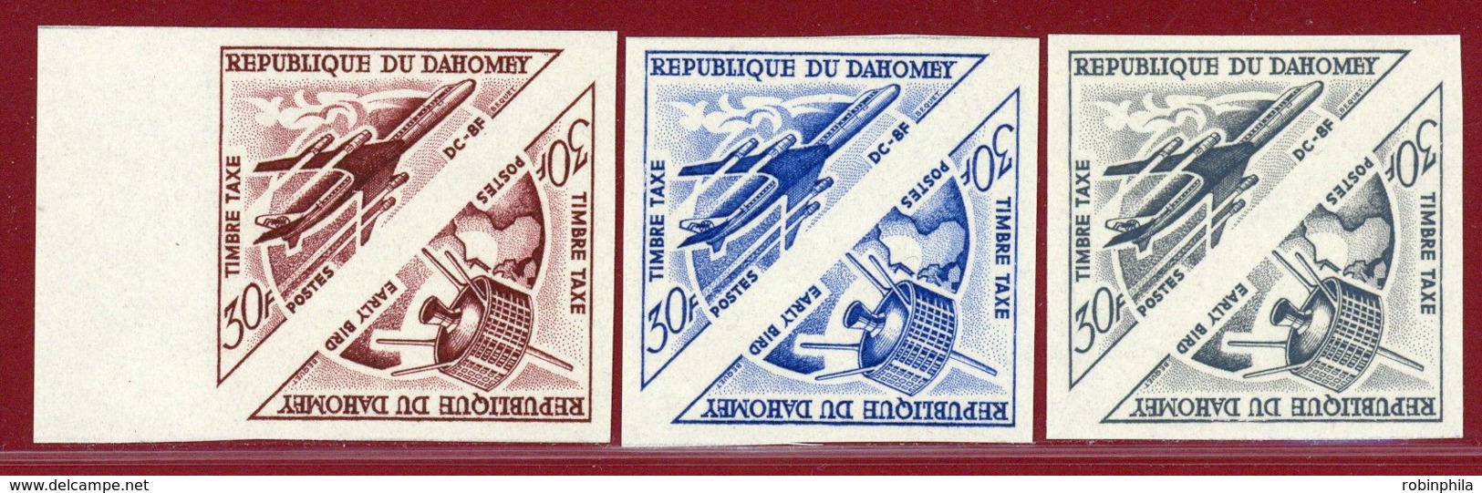 Dahomey 1967 #J42-43, Color Proof X3, Jet Plane, Satellite - Neufs