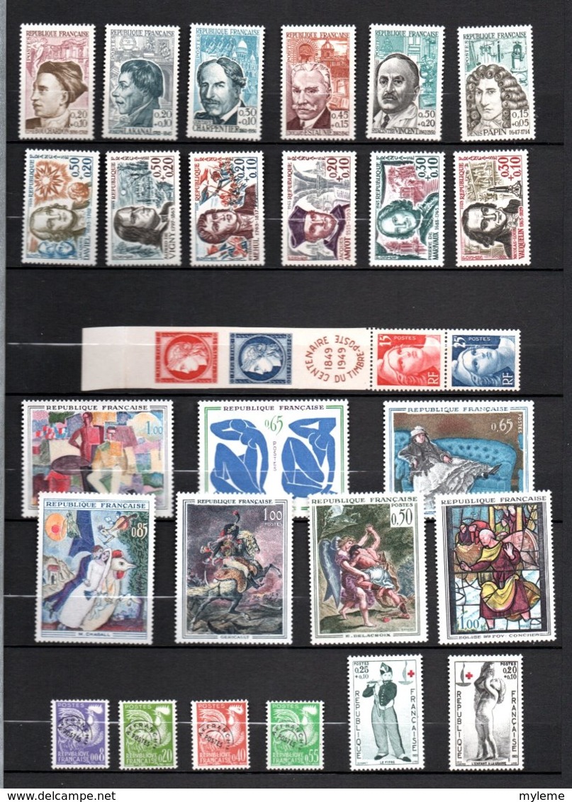 Carton dont France N° 182 ** + blocs dont rouge gorge **  + coins datés **  + timbres années 40 à 60**+ ...Voir comm !!!