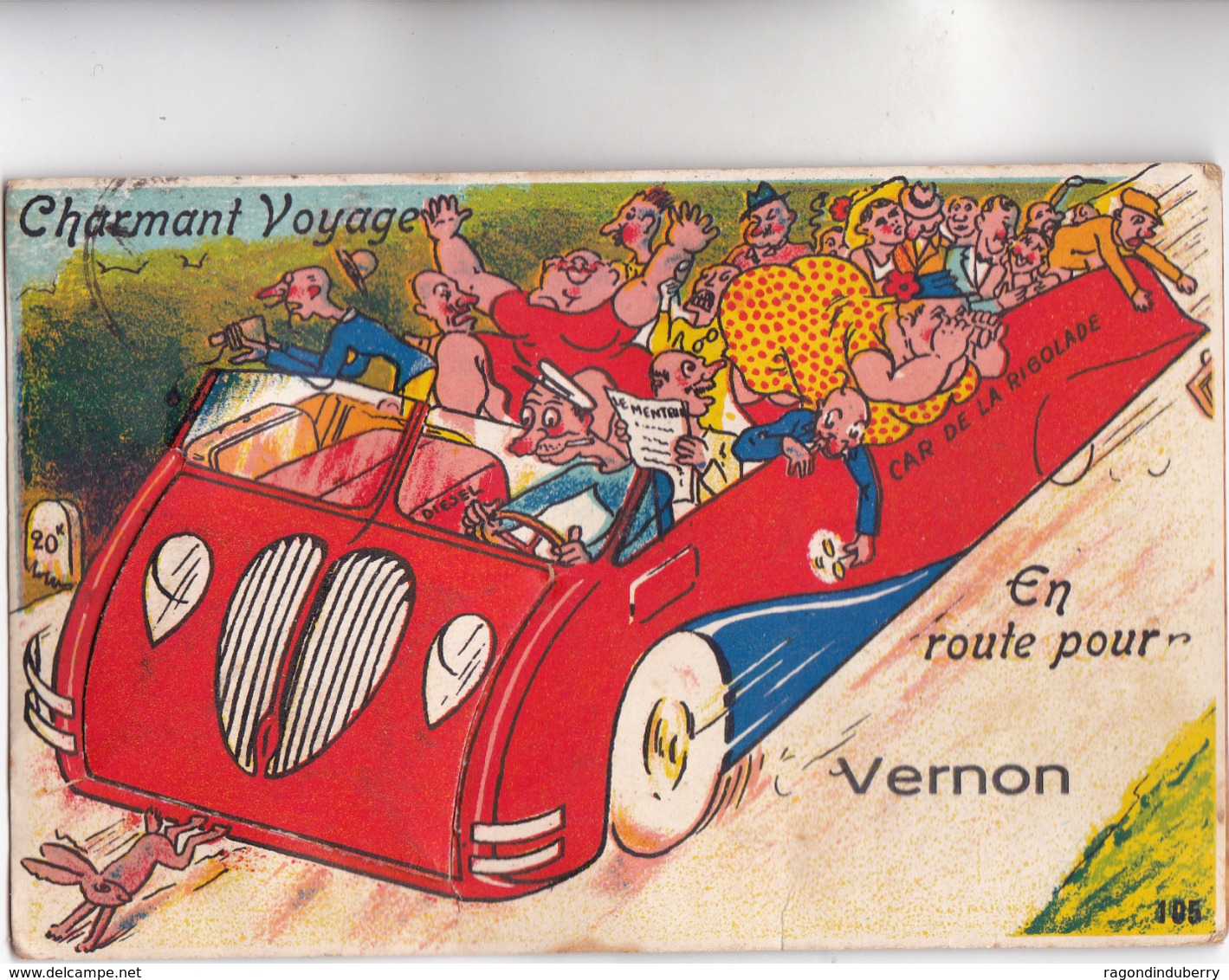 CPA - 27 - VERNON (Eure) - Carte à Syst Avec Dépliant à Vues Multiples "AUTOCAR De La RIGOLADE"  Voy 1949 - RARE - - Vernon