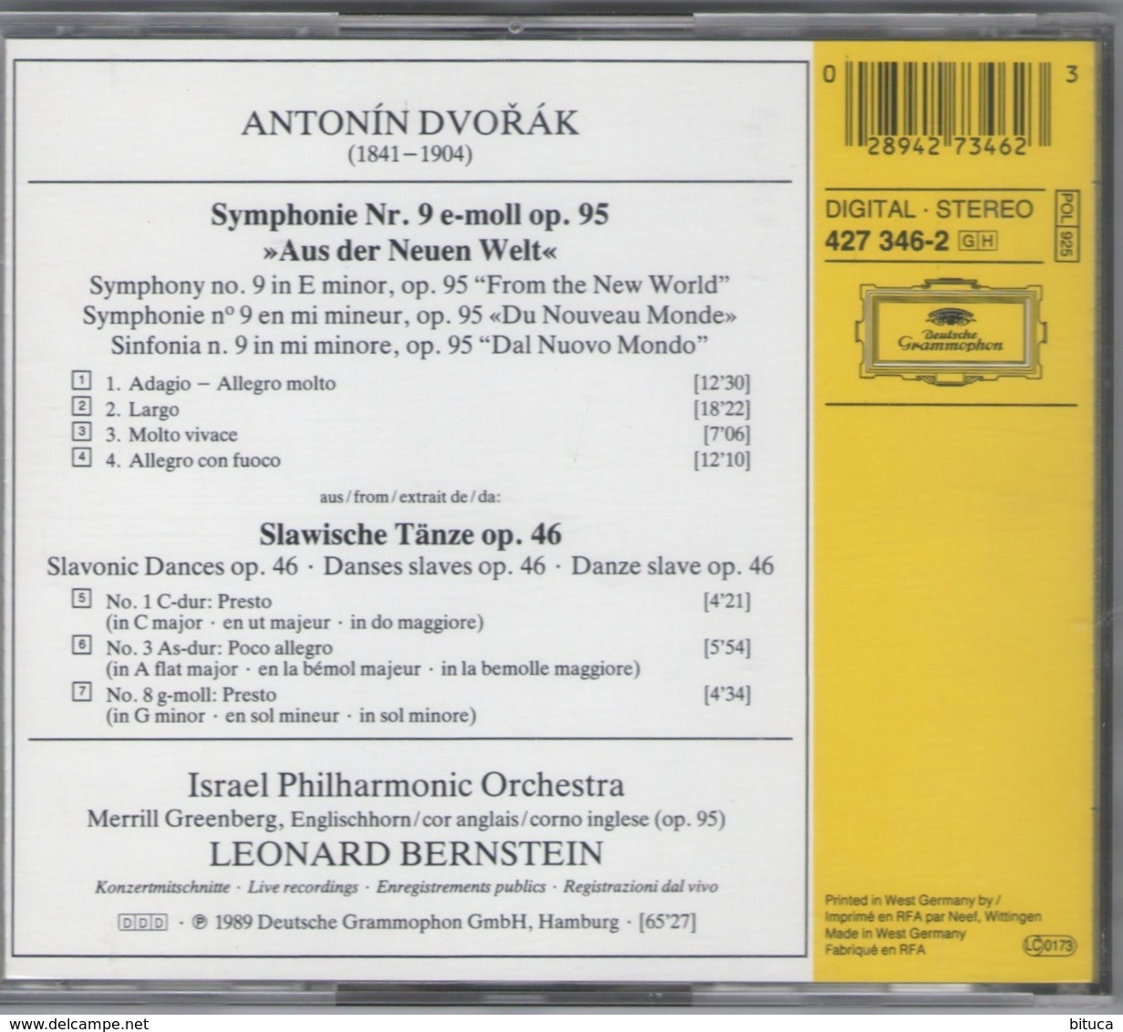 CD SYMPHONIE N° 9 THE NEW ANTONIN DVORAK BON ETAT - Klassik