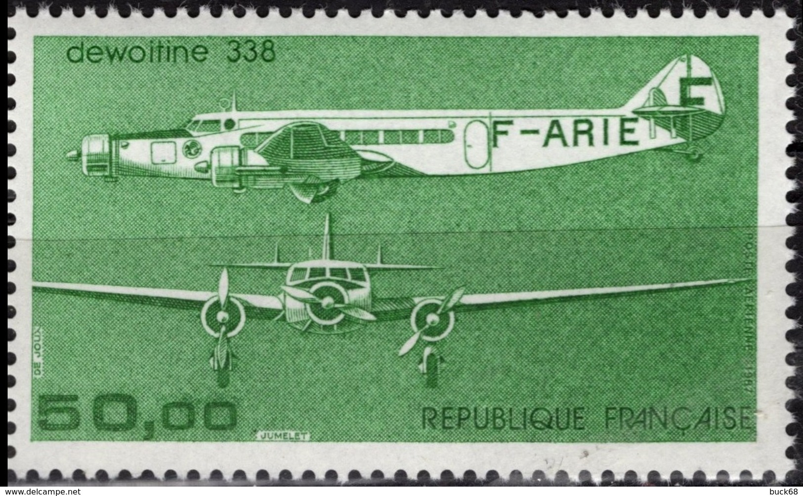 FRANCE Poste Aérienne  60 ** MNH Avion Trimoteur Dewoitine 338 Plane Flugzeug (faciale 50 F = 7,62 €) - 1960-.... Nuovi