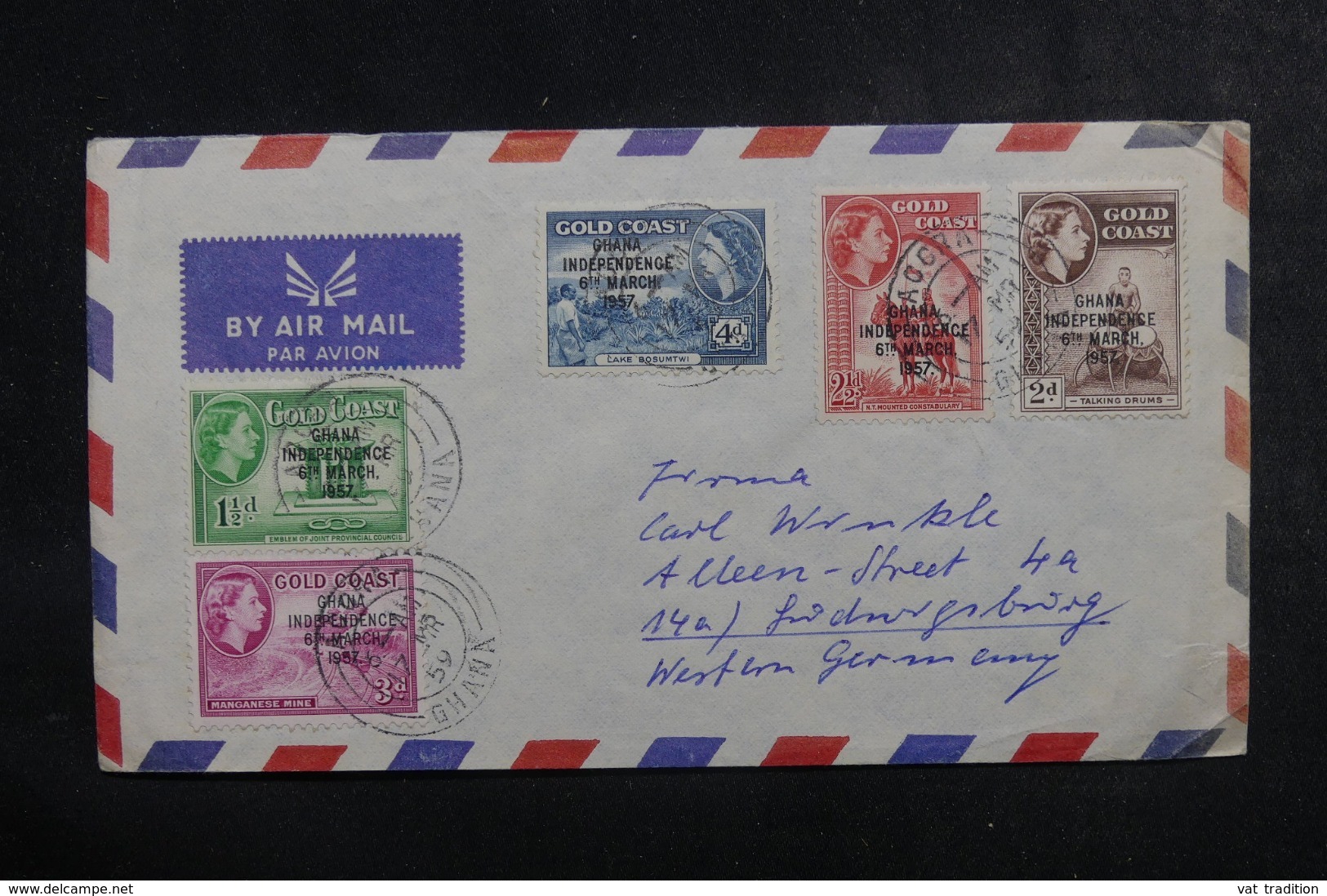 GHANA - Enveloppe De Accra Pour L 'Allemagne En 1959, Affranchissement Plaisant Surchargés - L 44716 - Ghana (1957-...)