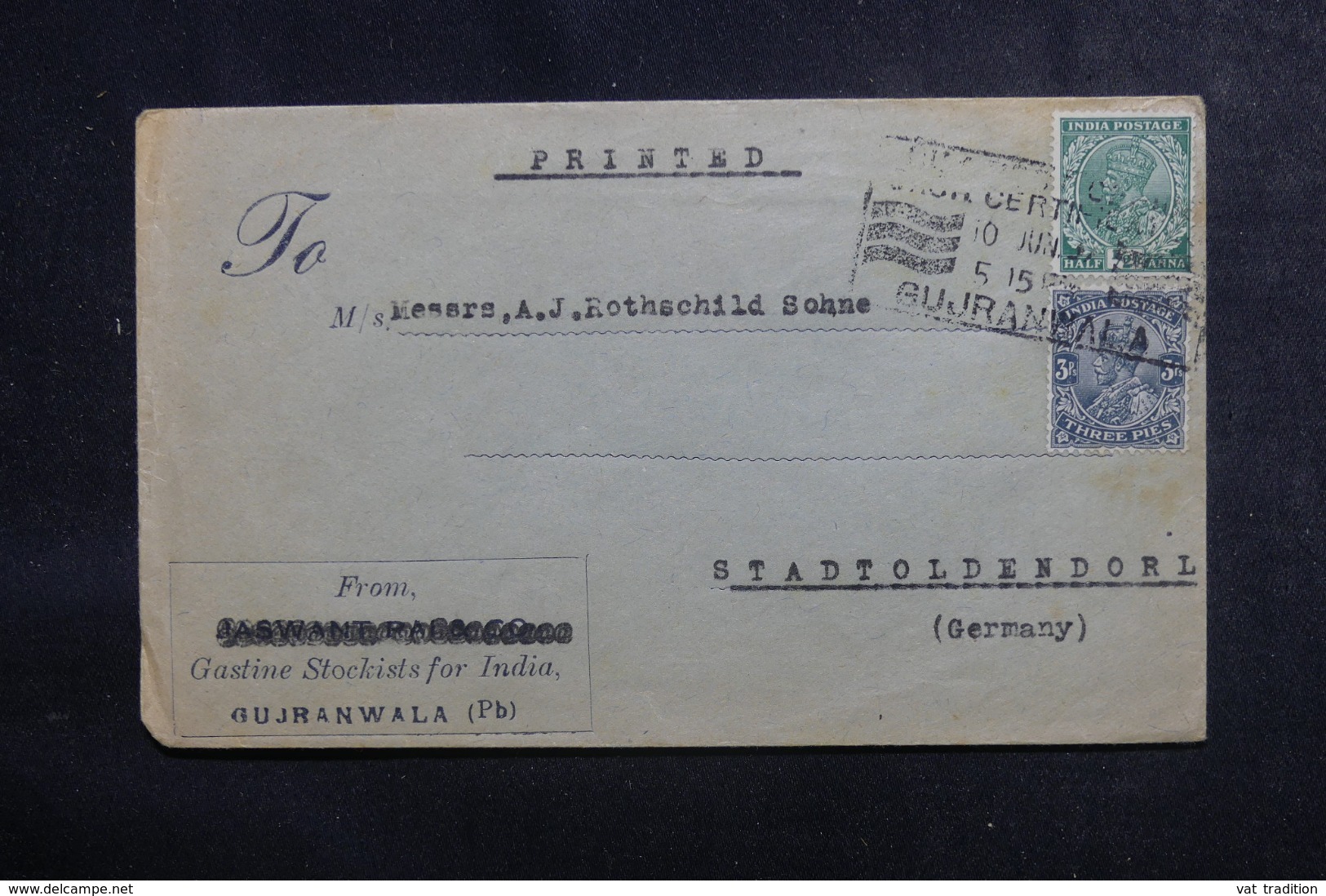 INDE - Enveloppe De Gujranwala En 1937 Pour L 'Allemagne, Affranchissement Et Oblitération Plaisants - L 44718 - 1936-47 Koning George VI