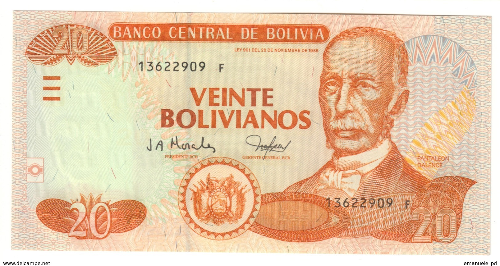 BOLIVIA	20	BOLIVIANOS	28/11/1986	P224	UNC	2001 - Series F		.CV. - Bolivia