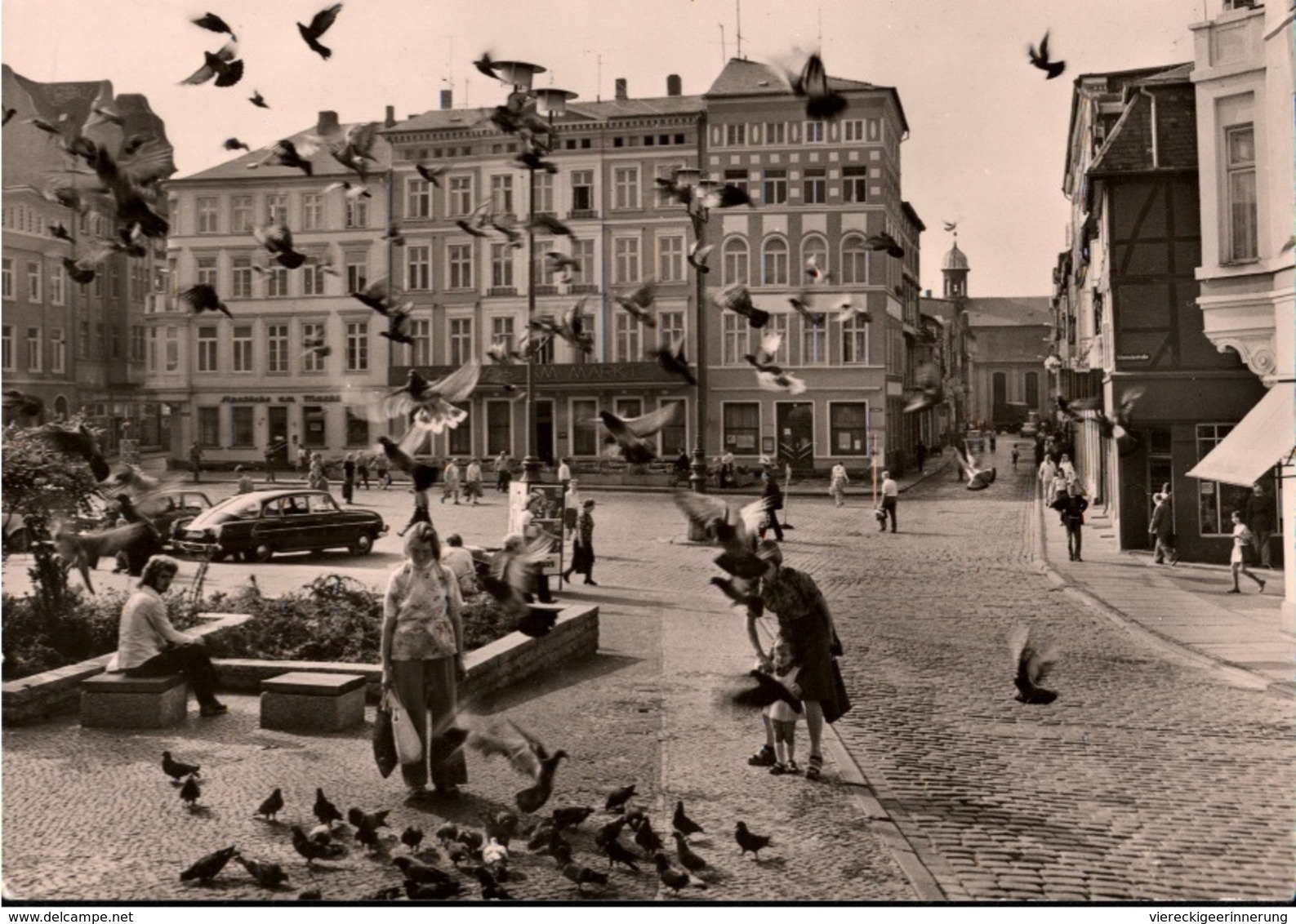 !  DDR Ansichtskarte Schwerin, Markt, Auto, PKW, Car, Tatra 603, Tauben - Schwerin