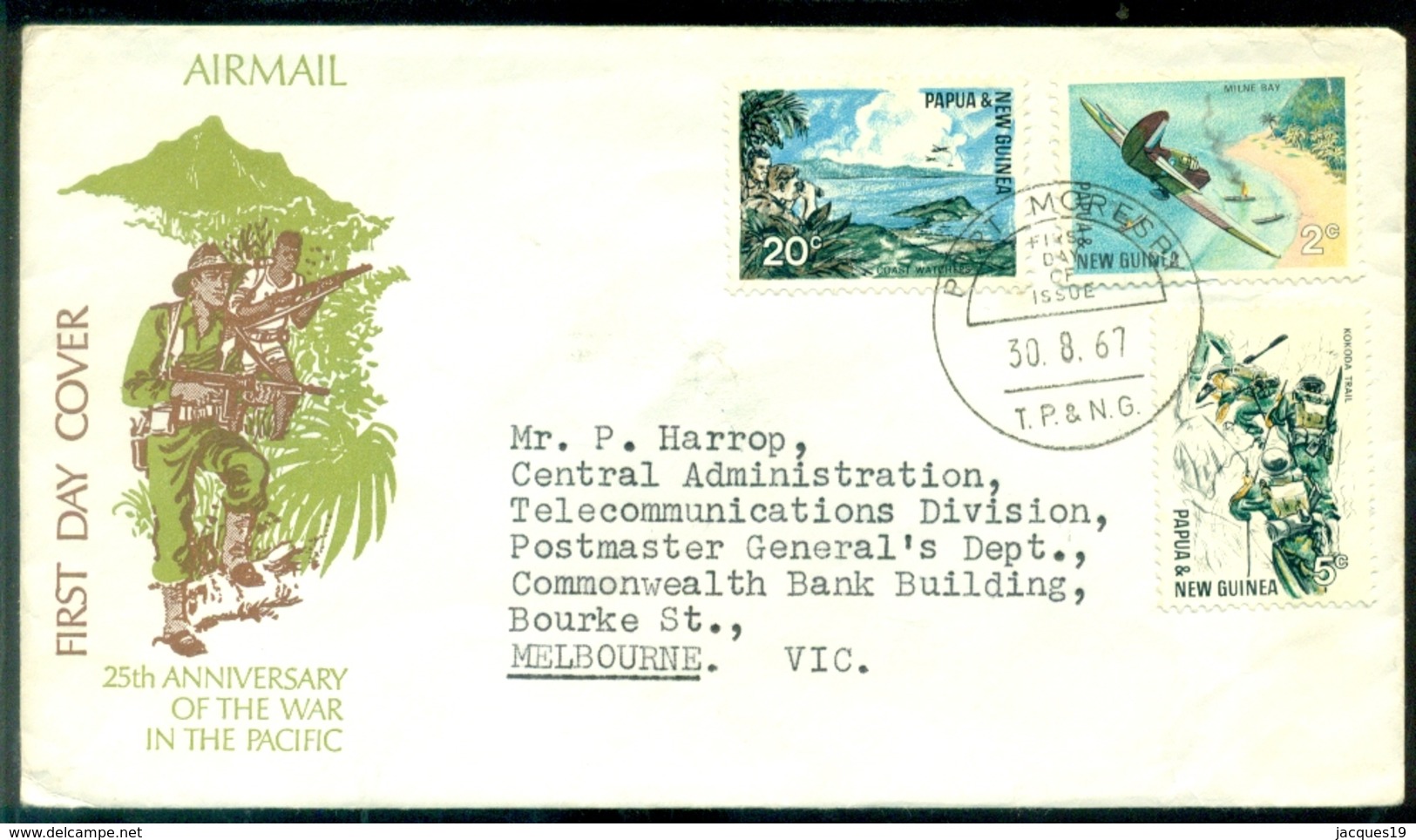 Papua New Guinea 1967 Airmail FDC 25th Anniversary Of The War In The Pacific Michel 119, 120 Ans 121 - Papouasie-Nouvelle-Guinée