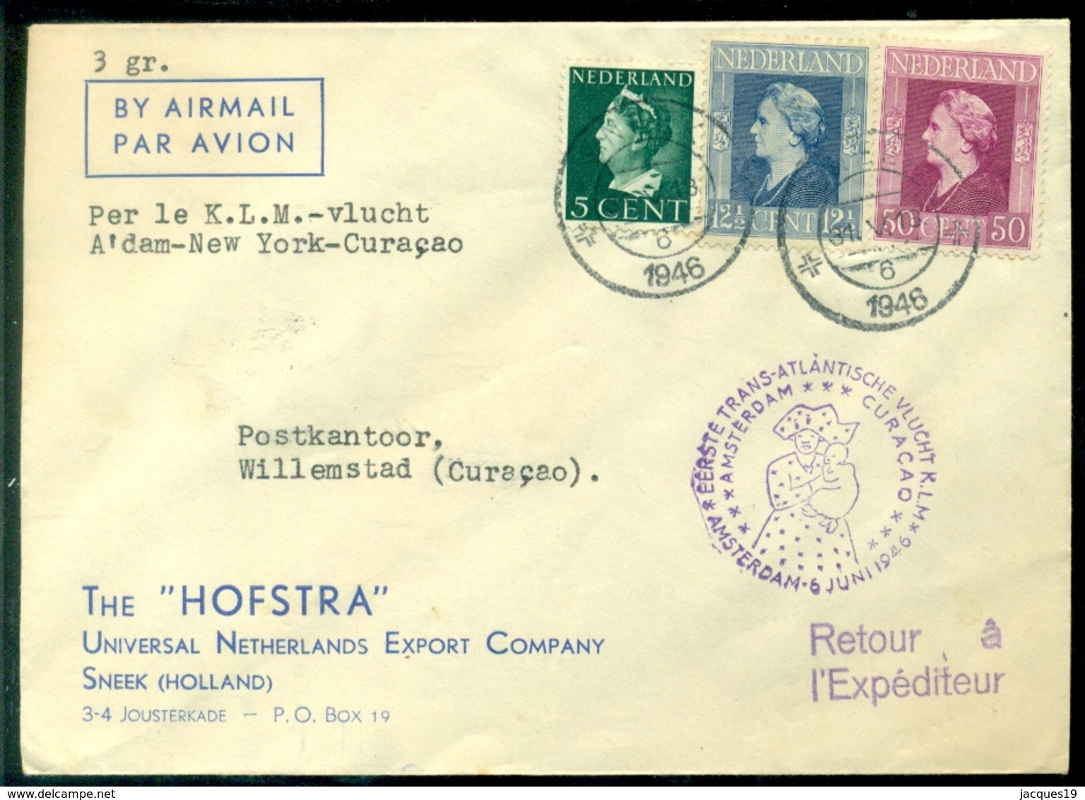Nederland 1946 Eerste Vlucht Amsterdam-New York-Curaçao VH A 243c - Briefe U. Dokumente