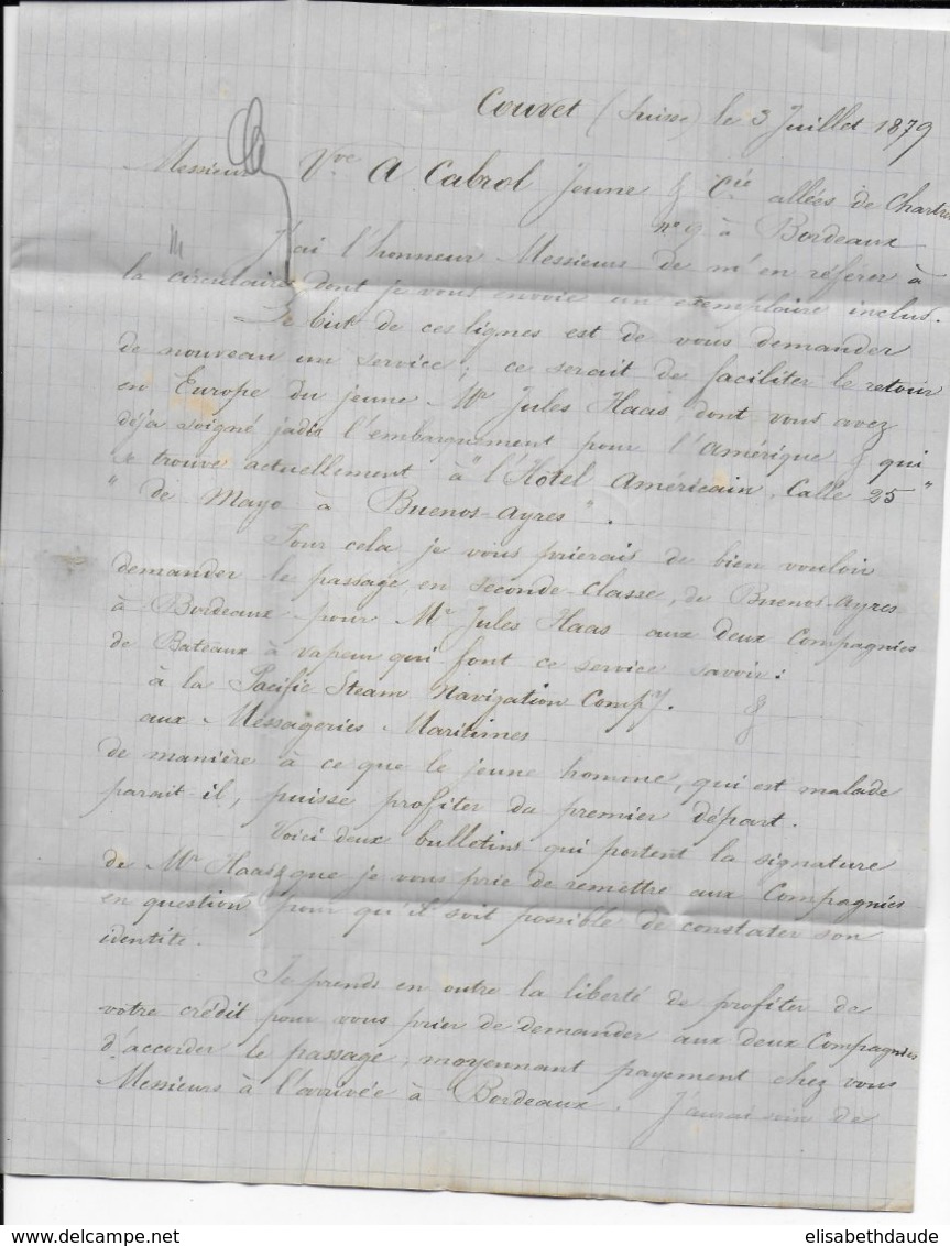 SUISSE - 1879 - LETTRE De COUVET => BORDEAUX - TARIF 25c ! - Lettres & Documents