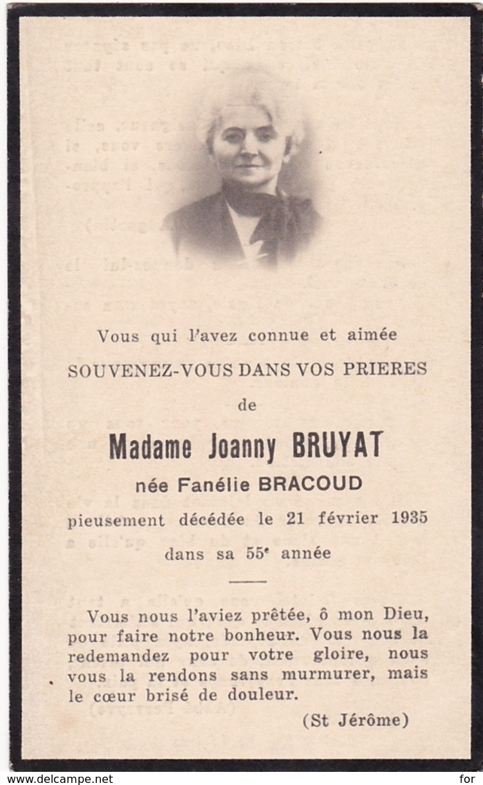 Généalogie - Faire-part De Décés - Carte Mortuaire : Mme Joanny BRUYAT - Née F. BRACOUD : - 1935 - - Décès