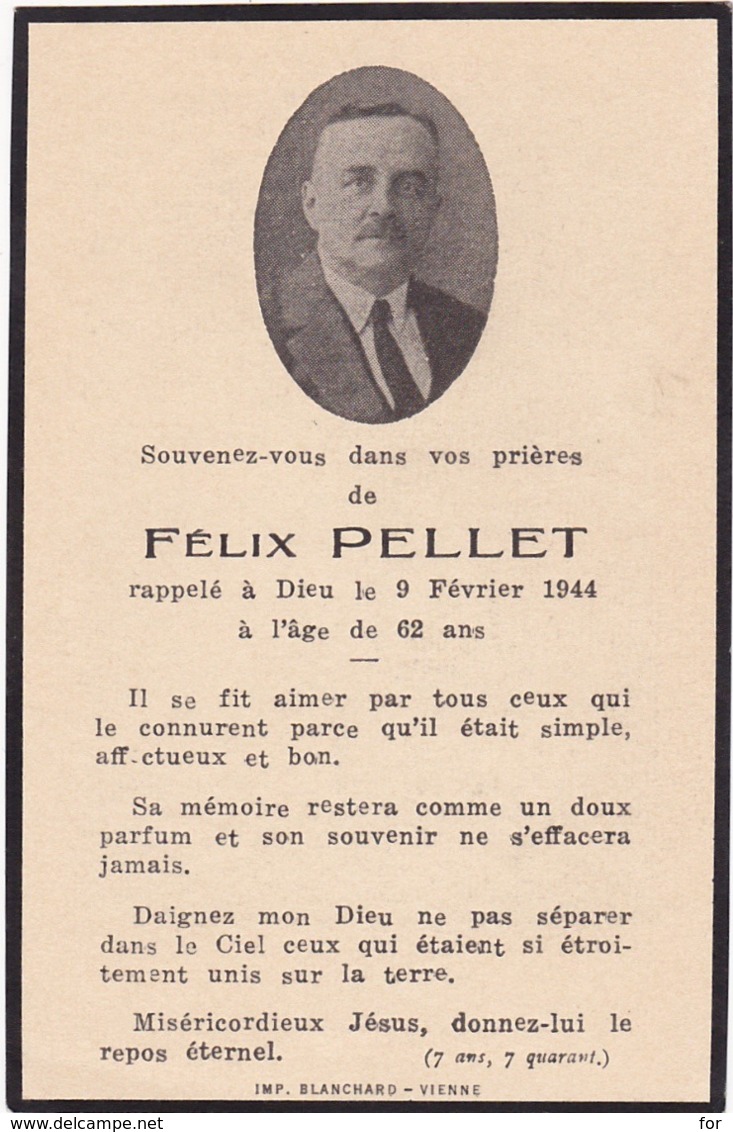 Généalogie - Faire-part De Décés - Carte Mortuaire : F.  PELLET : - 1944- - Décès