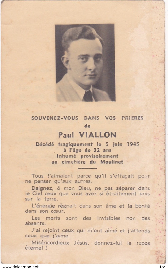 Généalogie - Faire-part De Décés - Carte Mortuaire : P. VIALLON : - 5/06/1945 - Moulinot - Obituary Notices