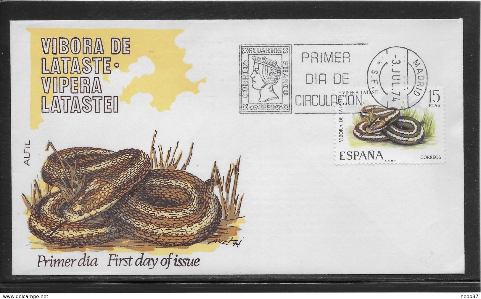 Thème Animaux - Serpent - Espagne - Enveloppe - Serpents