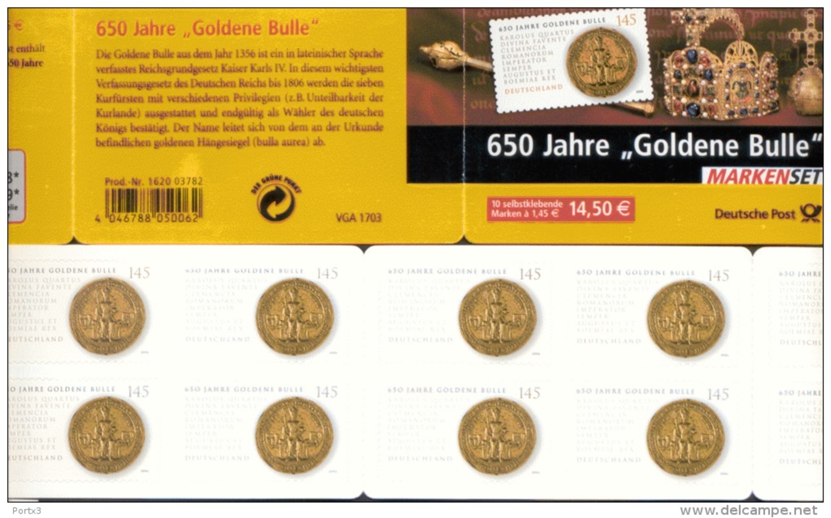 Markenheftchen Bund Postfr. MH 62 I Goldene Bulle MNH ** - Other & Unclassified