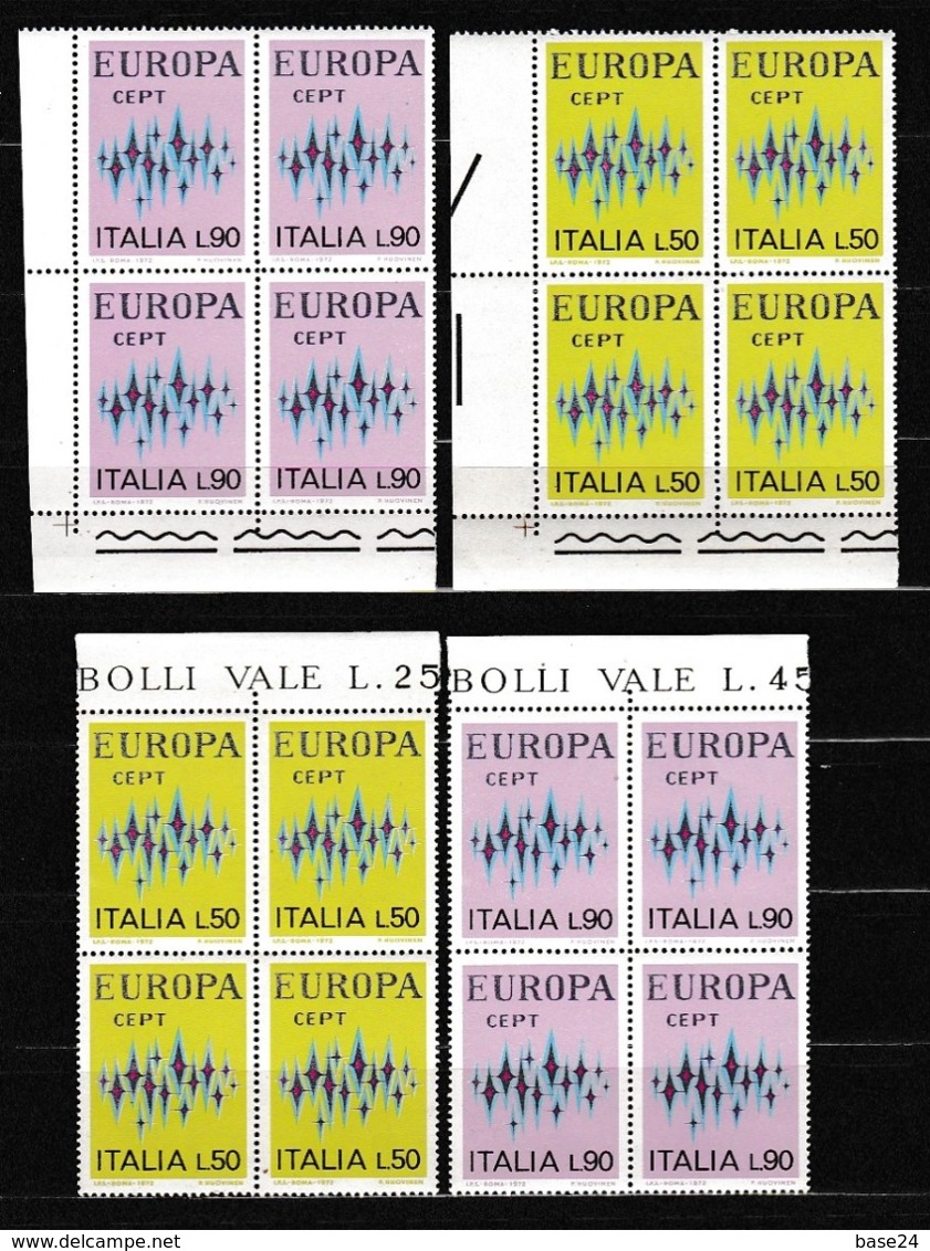 1972 Italia Italy Repubblica EUROPA CEPT EUROPE 8 Serie Di 2 Valori In 2 Quartine MNH** 2 Bl.4 - 1972