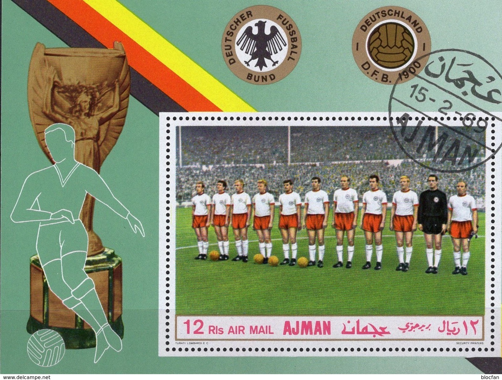 Fußball Nationalteam Germany 1969 Ajman Block 84 O 1&euro; Deutschland 70 Jahre DFB Bloc Flag M/s Soccer Sheet Ss Bf VAE - Famous Clubs