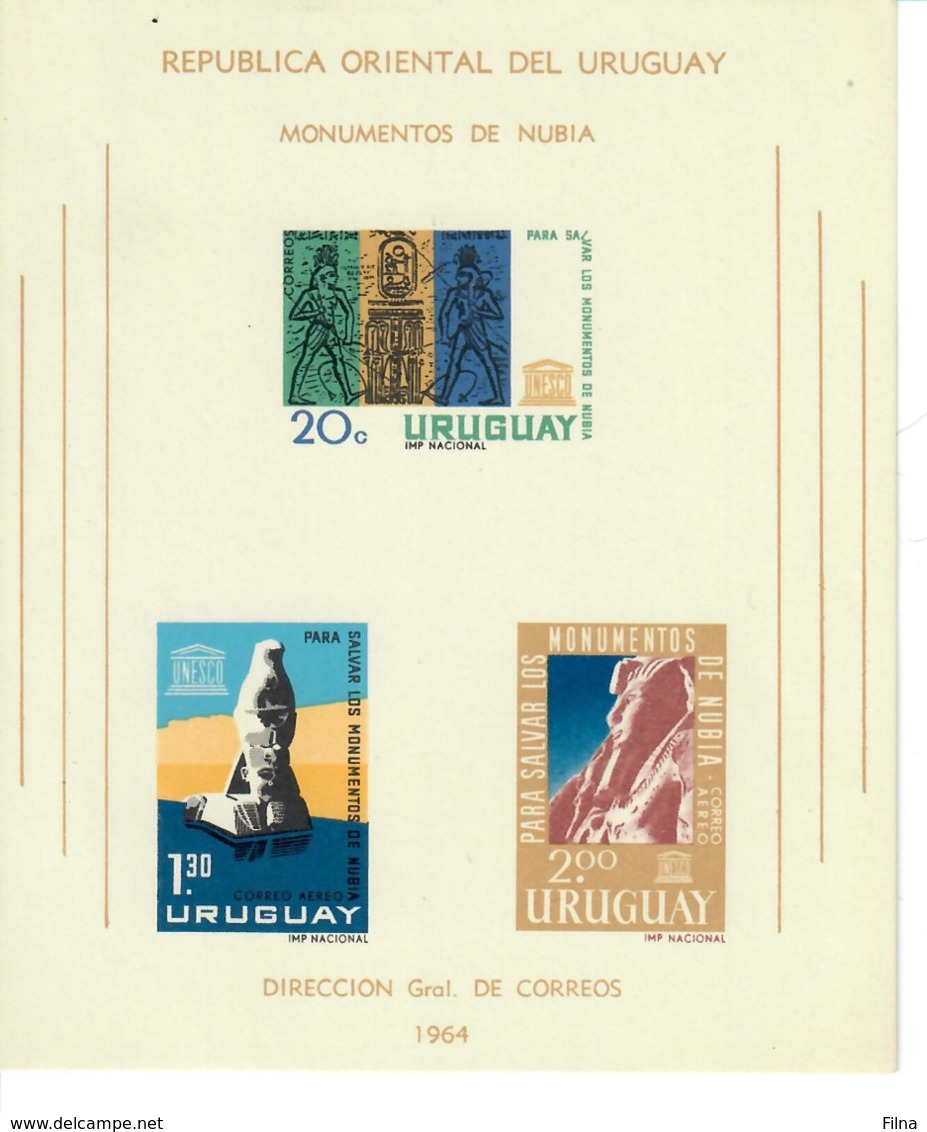 URUGUAY 1964 - MONUMENTI DI NUBIA  - FOGLIETTO  -    MNH** - Uruguay