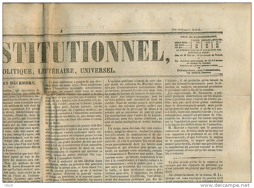 Journal LE CONSTITUTIONNEL, N° 355 (20 Décembre 1848) : Elections, Louis-Napoléon Bonaparte, Nouvelles France, Etranger - 1800 - 1849
