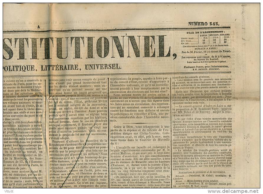 Journal LE CONSTITUTIONNEL, N° 343 (8 Décembre 1848) : Elections,Louis-Napoléon Bonaparte, Nouvelles De France, Etranger - 1800 - 1849