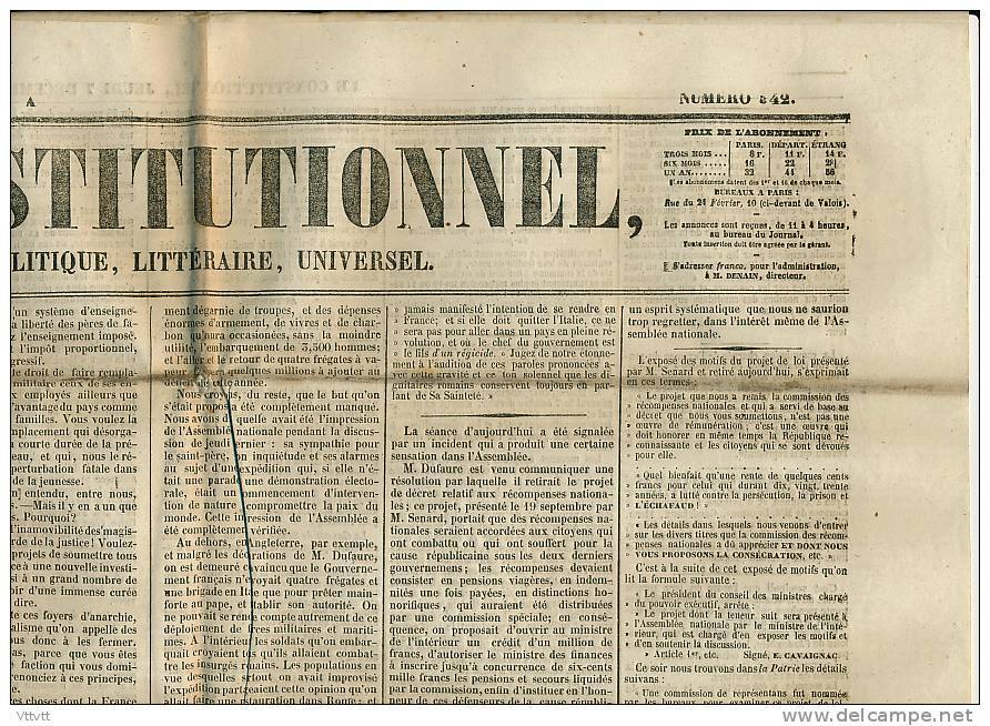 Journal LE CONSTITUTIONNEL, N° 342 (7 Décembre 1848) : Elections,Louis-Napoléon Bonaparte, Nouvelles De France, Etranger - 1800 - 1849