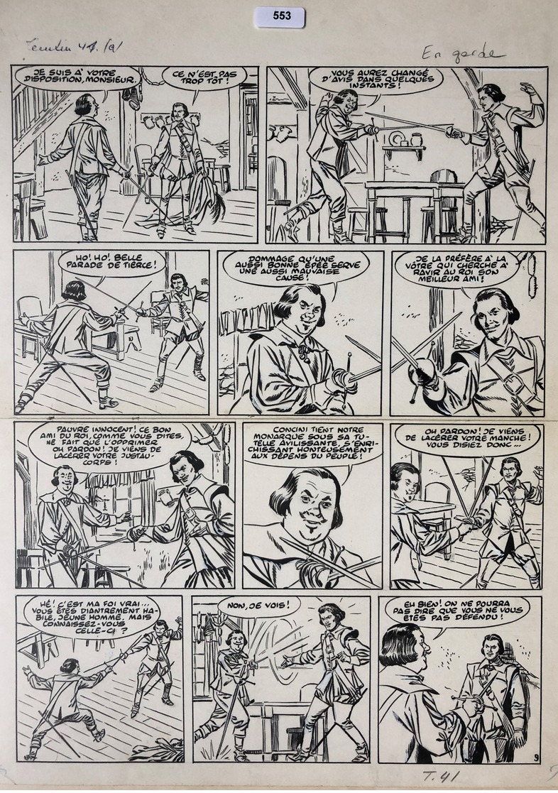 L&F Funcken/Capitan.  Rare Planche Originale N°9 Du 1er Tome "En Garde".  Planche De Qualité Illustrant La Scène D'actio - Non Classificati