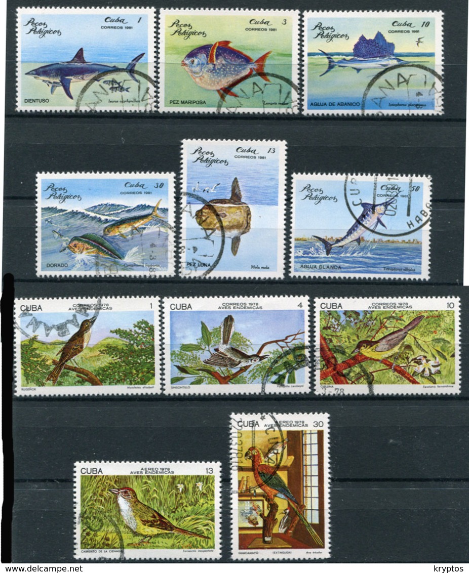 Cuba 1978-81. Birds And Fish - 2 Complete Sets (11 Stamps) - Used - Collections, Lots & Series