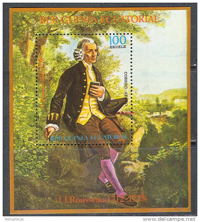 0387 ✅ Art Painting Literature Philosophy Rousseau 1979 Guinea Equatorial 1v+S/s Set MNH ** 13,5ME - Writers