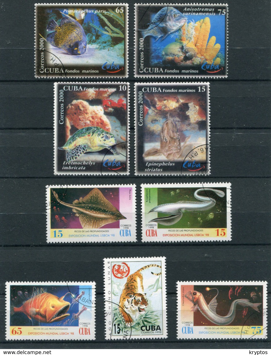 Cuba 1998-2000. Fish + Chinese New Year - 3 Complete Sets (9 Stamps) - Used - Collections, Lots & Séries