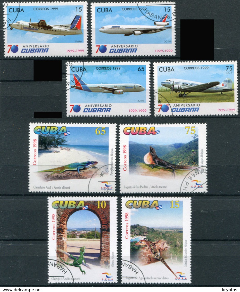 Cuba 1998-99. Turism + Airplanes - 2 Complete Sets (8 Stamps) - Used - Collections, Lots & Séries