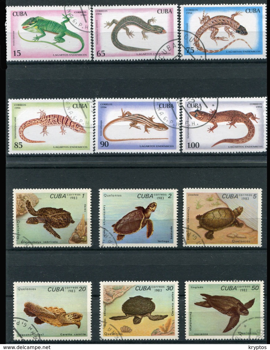 Cuba 1983-94. Turtles And Reptiles - 2 Complete Sets (12 Stamps) - Used - Collezioni & Lotti