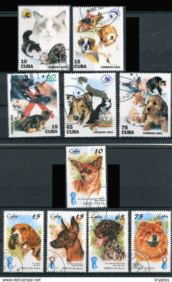 Cuba 1998-2001. Cats And Dogs - 2 Complete Sets (10 Stamps) - Used - Collections, Lots & Series